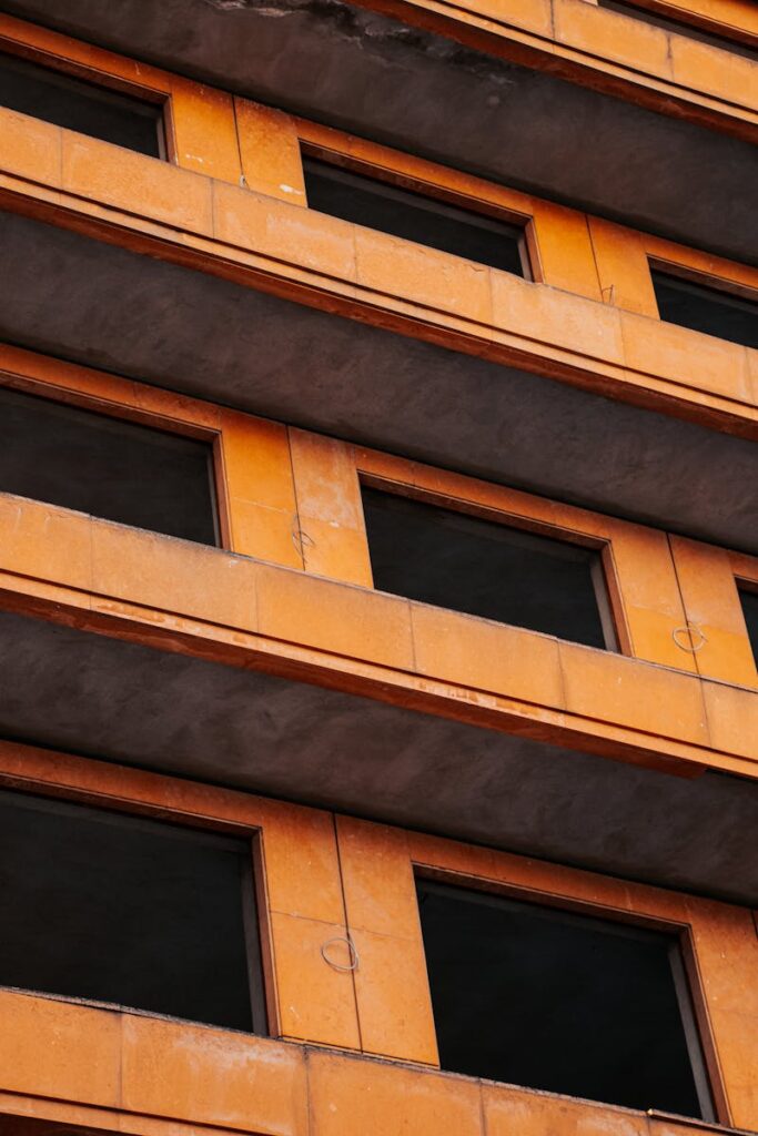 A close up of a building with windows